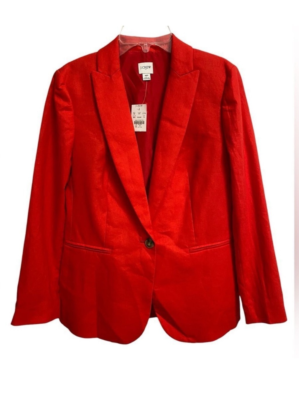 NWT J. Crew Women's Linen Blend One-Button Blazer 4P Petite Coral Red Coastal